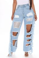 Casual Basic Full Length Washed Jeans Straight Pants main image 1