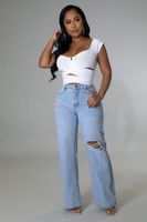 Casual Basic Full Length Washed Jeans Straight Pants main image 3