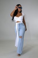 Casual Basic Full Length Washed Jeans Straight Pants main image 4