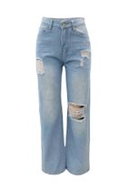 Casual Basic Full Length Washed Jeans Straight Pants sku image 1