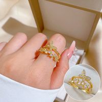Simple Style Crown Brass Plating Rhinestones Pearl Open Ring 1 Piece sku image 85