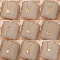 Fashion Bow Knot Titanium Steel Inlay Artificial Gemstones Pendant Necklace 1 Piece sku image 38