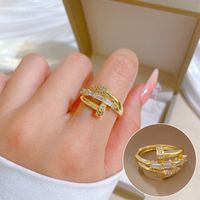Simple Style Crown Brass Plating Rhinestones Pearl Open Ring 1 Piece sku image 99