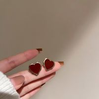1 Pair Sweet Heart Shape Enamel Resin Copper Drop Earrings Ear Studs sku image 3