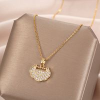 Fashion Bow Knot Titanium Steel Inlay Artificial Gemstones Pendant Necklace 1 Piece sku image 41