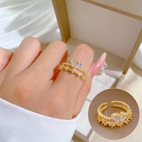 Simple Style Crown Brass Plating Rhinestones Pearl Open Ring 1 Piece sku image 69