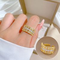 Simple Style Crown Brass Plating Rhinestones Pearl Open Ring 1 Piece sku image 95
