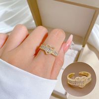 Simple Style Crown Brass Plating Rhinestones Pearl Open Ring 1 Piece sku image 96