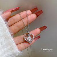 Cartoon Style Heart Shape Flower Titanium Steel Copper Inlay Rhinestones Pendant Necklace sku image 5