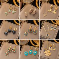 304 Stainless Steel 18K Gold Plated Retro Plating Flower Acrylic Artificial Rhinestones Resin Earrings Necklace main image 1