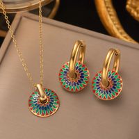 304 Stainless Steel 18K Gold Plated Retro Plating Flower Acrylic Artificial Rhinestones Resin Earrings Necklace main image 4