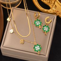 304 Stainless Steel 18K Gold Plated Retro Plating Flower Acrylic Artificial Rhinestones Resin Earrings Necklace main image 5