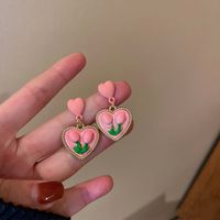 1 Pair Sweet Heart Shape Enamel Resin Copper Drop Earrings Ear Studs sku image 54