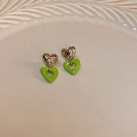 1 Pair Sweet Heart Shape Enamel Resin Copper Drop Earrings Ear Studs sku image 25