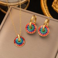304 Stainless Steel 18K Gold Plated Retro Plating Flower Acrylic Artificial Rhinestones Resin Earrings Necklace sku image 21
