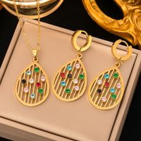 304 Stainless Steel 18K Gold Plated Retro Plating Flower Acrylic Artificial Rhinestones Resin Earrings Necklace sku image 28