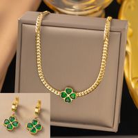 304 Stainless Steel 18K Gold Plated Retro Plating Flower Acrylic Artificial Rhinestones Resin Earrings Necklace sku image 32