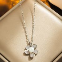 Wholesale Simple Style Four Leaf Clover Bear Flower Titanium Steel Inlay Shell Zircon Bracelets Earrings Necklace sku image 167