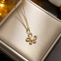 Wholesale Simple Style Four Leaf Clover Bear Flower Titanium Steel Inlay Shell Zircon Bracelets Earrings Necklace sku image 142