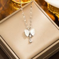 Wholesale Simple Style Four Leaf Clover Bear Flower Titanium Steel Inlay Shell Zircon Bracelets Earrings Necklace sku image 195