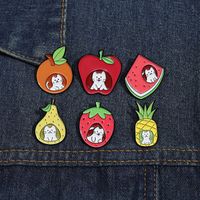 Cartoon Style Cute Fruit Cat Alloy Stamping Stoving Varnish Women's Brooches main image 4