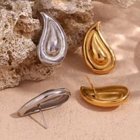 1 Pair Vintage Style Simple Style Classic Style Water Droplets Solid Color Plating 304 Stainless Steel 18K Gold Plated Ear Studs main image 3