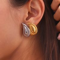 1 Pair Vintage Style Simple Style Classic Style Water Droplets Solid Color Plating 304 Stainless Steel 18K Gold Plated Ear Studs main image 5