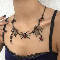 Wholesale Jewelry Exaggerated Novelty Punk Spider Spider Web Bat Alloy Rhinestones Inlay Pendant Necklace main image 4