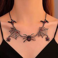 Wholesale Jewelry Exaggerated Novelty Punk Spider Spider Web Bat Alloy Rhinestones Inlay Pendant Necklace main image 5