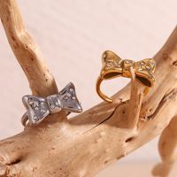 Basic Simple Style Classic Style Bow Knot 316L Stainless Steel  18K Gold Plated Zircon Open Rings In Bulk main image 3