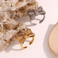 Basic Einfacher Stil Klassischer Stil Bogenknoten Edelstahl 316L 18 Karat Vergoldet Zirkon Offener Ring In Masse main image 4