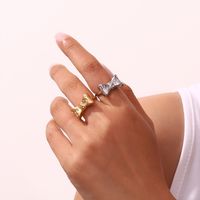 Basic Simple Style Classic Style Bow Knot 316L Stainless Steel  18K Gold Plated Zircon Open Rings In Bulk main image 5