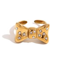 Basic Simple Style Classic Style Bow Knot 316L Stainless Steel  18K Gold Plated Zircon Open Rings In Bulk sku image 2