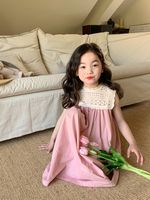 Princess Cute Color Block Lace Cotton Blend Girls Dresses main image 3