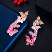 1 Pair Elegant Lady Classic Style Butterfly Plating Inlay Copper Zircon Drop Earrings main image 1
