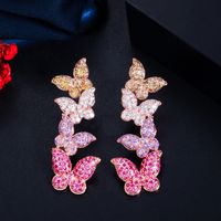1 Pair Elegant Lady Classic Style Butterfly Plating Inlay Copper Zircon Drop Earrings main image 5