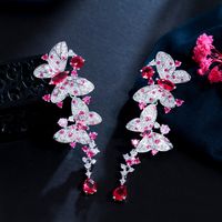 1 Paar Elegant Glam Schmetterling Überzug Inlay Kupfer Zirkon Überzogen Mit Rhodium Versilbert Tropfenohrringe main image 8