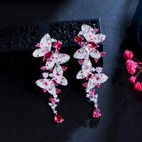 1 Paar Elegant Glam Schmetterling Überzug Inlay Kupfer Zirkon Überzogen Mit Rhodium Versilbert Tropfenohrringe main image 6