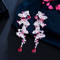 1 Paar Elegant Glam Schmetterling Überzug Inlay Kupfer Zirkon Überzogen Mit Rhodium Versilbert Tropfenohrringe main image 5