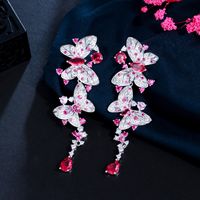 1 Paire Élégant Glamour Papillon Placage Incruster Le Cuivre Zircon Plaqué Rhodium Plaqué Argent Boucles D'oreilles main image 5