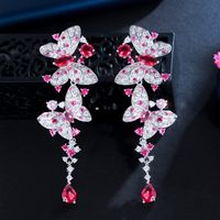 1 Paire Élégant Glamour Papillon Placage Incruster Le Cuivre Zircon Plaqué Rhodium Plaqué Argent Boucles D'oreilles main image 1