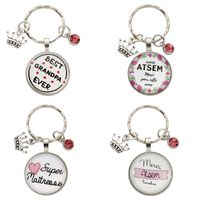 Simple Style Round Letter Crown Alloy Glass Bag Pendant Keychain main image 4