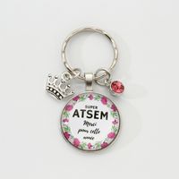 Simple Style Round Letter Crown Alloy Glass Bag Pendant Keychain sku image 2