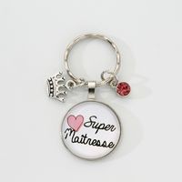 Simple Style Round Letter Crown Alloy Glass Bag Pendant Keychain sku image 4