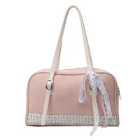 Women's Medium Pu Leather Ditsy Floral Solid Color Basic Classic Style Sewing Thread Zipper Shoulder Bag sku image 5