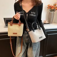 Women's Medium Straw Solid Color Beach Classic Style Weave Square Magnetic Buckle Crossbody Bag main image 4