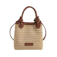 Women's Medium Straw Solid Color Beach Classic Style Weave Square Magnetic Buckle Crossbody Bag sku image 2