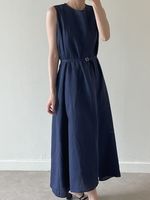 Women's Regular Dress Simple Style Round Neck Sleeveless Solid Color Midi Dress Daily main image 3