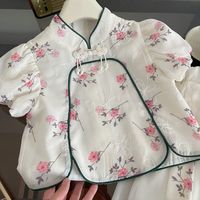 Chinoiserie Princess Flower Embroidery Bowknot Chiffon Girls Clothing Sets main image 2