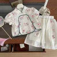 Chinoiserie Princess Flower Embroidery Bowknot Chiffon Girls Clothing Sets main image 6